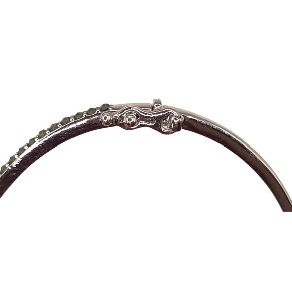 Silver Tone Hinged Bangle Bracelet with Marcasite Accents - Picture 3 of 5